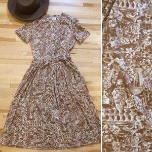 Vintage Button Down Dress 1950s Print -Pockets!